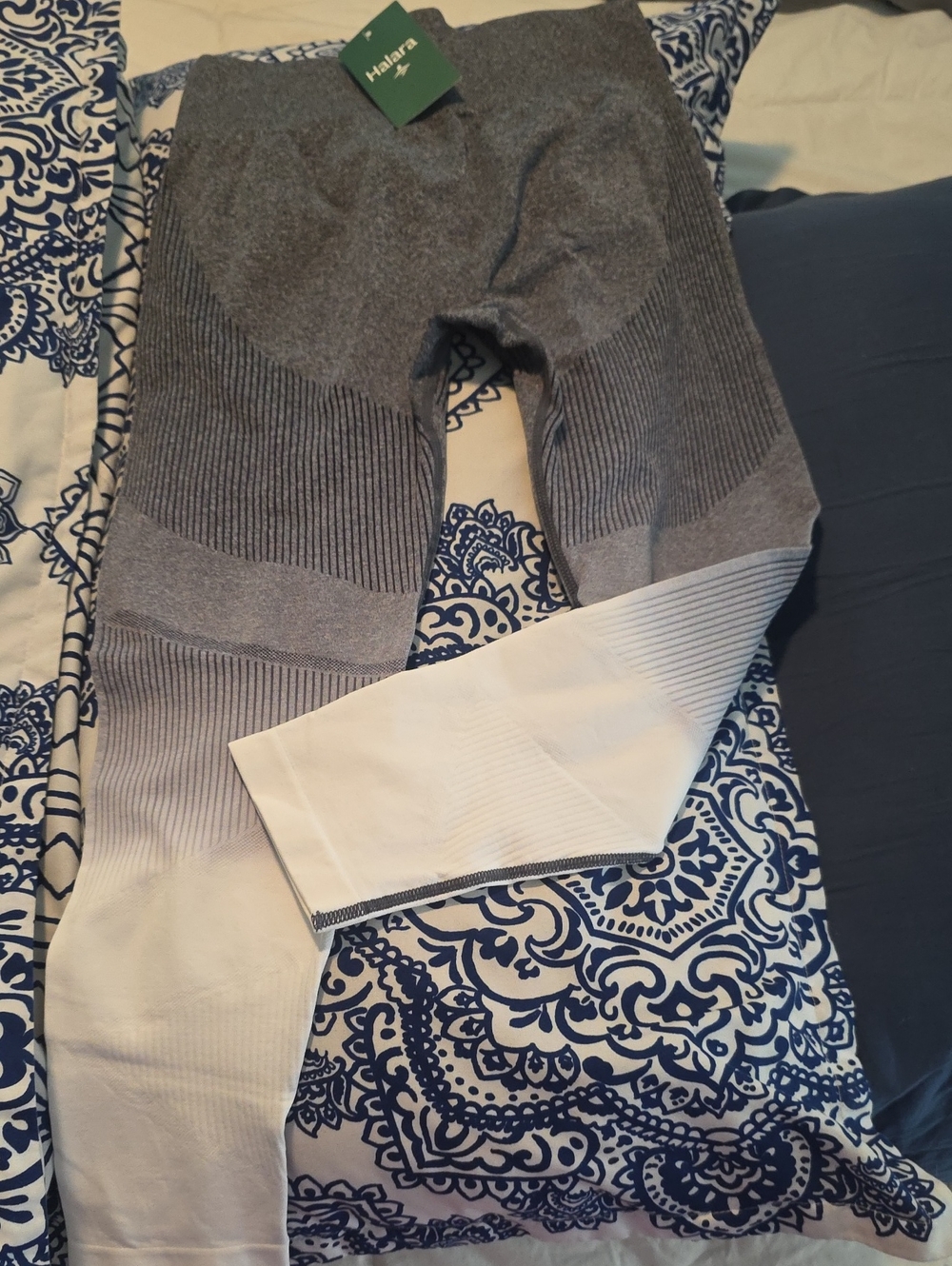 HALARA Gray-to-White Ombre Ribbed Leggings